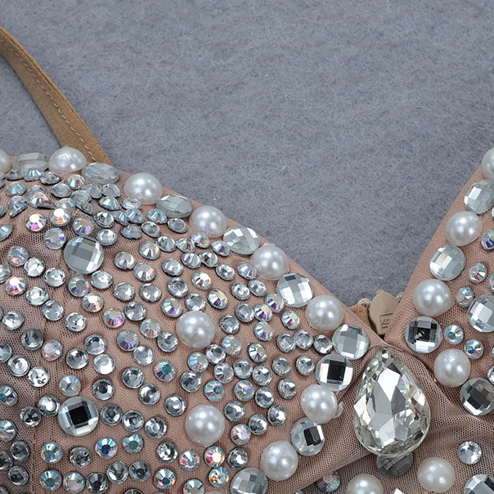 High Quality Women Bodysuit Sexy Slip V-Neck Diamonds Night Club Bodysuit