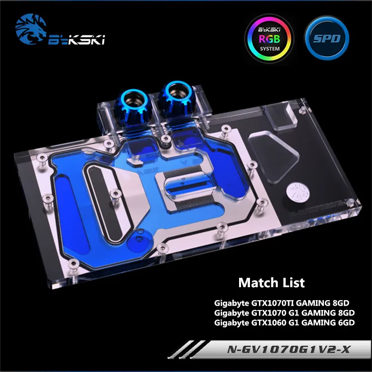 Видеокарта Bykski с полным покрытием Waterblock Plus GIGABYTE GeForce GTX 1070 WindForce OC 8 Гб (REV.2.0) P/N: