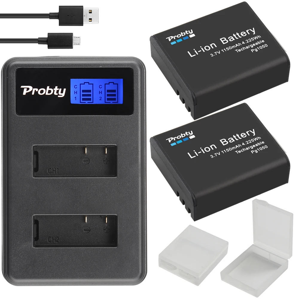 

2Pcs PG1050 Battery + Dual Charger For SJCAM sj4000 Sj5000 7000 EKEN H9 H9R H3 H3R H8PRO Soocoo C30 C30R C10S Camera Battery