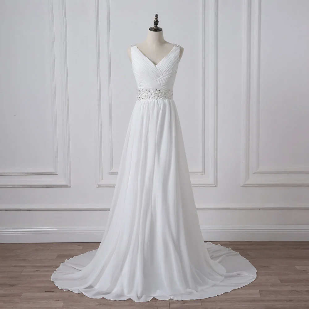 Платье для свадьбы Пляжное с треугольным вырезом из шифона бусинами на заказ 2019 |