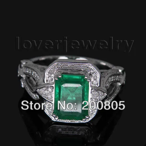 

LOVERJEWELRY Women Vintage Rings Emerald Cut 7x9mm 14kt White Gold Diamond Emerald Ring Genuine Fine Jewelry For Party Wedding