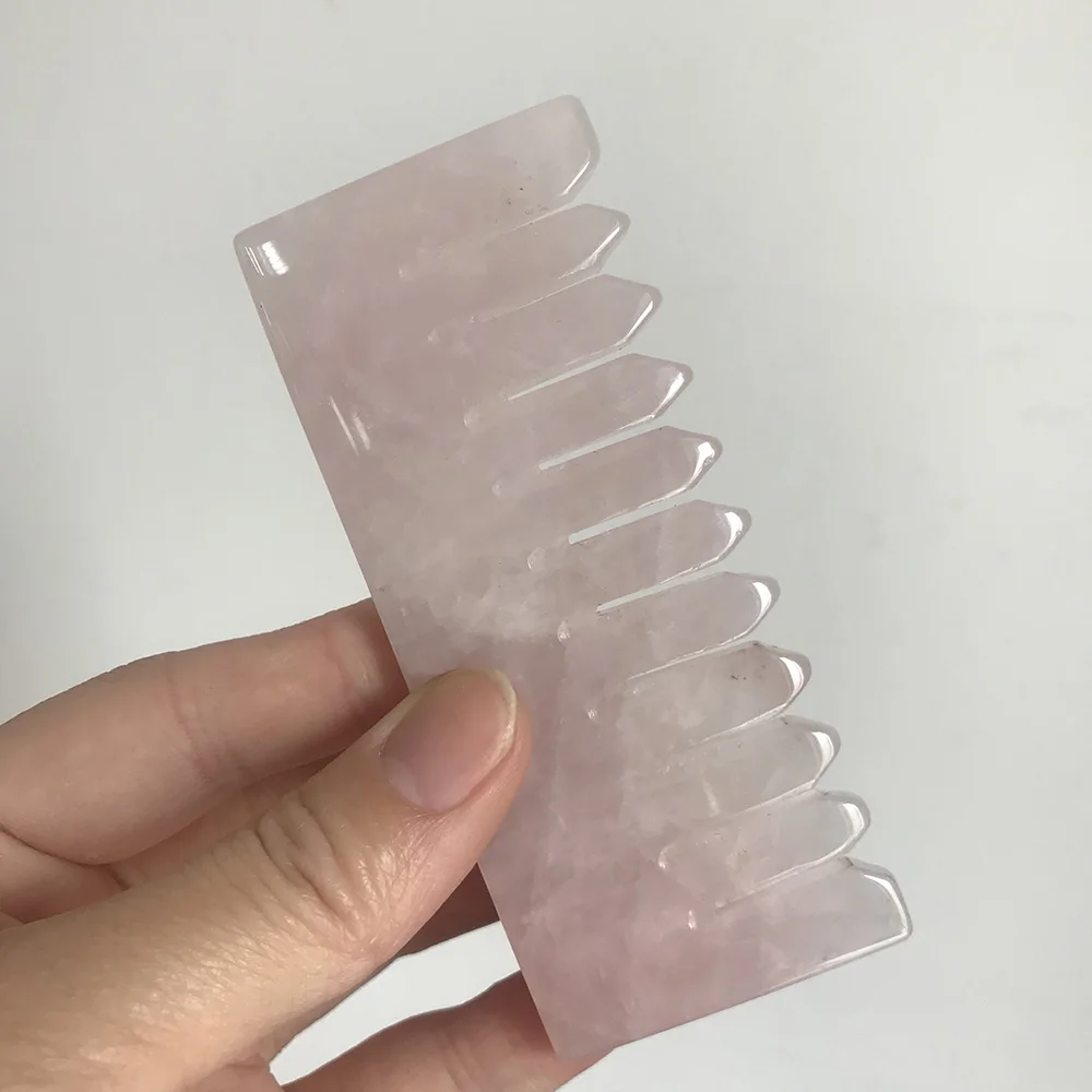 10cm rose quartz New Design Natural Various Crystal Dream Amethyst Rose Quartz Black Obsidian Lapis Lazuli Red Jasper Massage Comb for Beauty SQ - Цвет: 10cm rose quartz