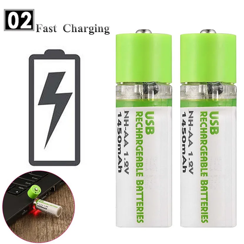 MJKAA 4 шт. AA 1450mAh 1,2 V USB перезаряжаемая батарея Ni-MH аккумулятор для окружающей среды порт зарядки портативный для дистанционного управления