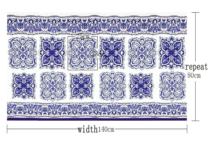 1 piece 80x145cm Синяя майолика шифоновая ткань, мягкая тонкая шифоновая ткань для женского платья, в китайском стиле с принтом шифоновая ткань поплин - Цвет: 1 piece 80x145cm