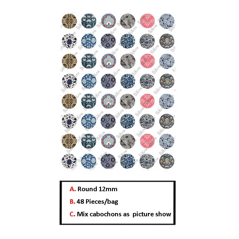 12MM 48Pieces BoYuTe круглый 8 10, 12, 14, 15, 16, 18, 20, 25 30 мм Цветок Круглый Кабошон Винтаж ручной работы изображение Стекло Кабошон Выводы - Цвет: 12MM 48Pieces