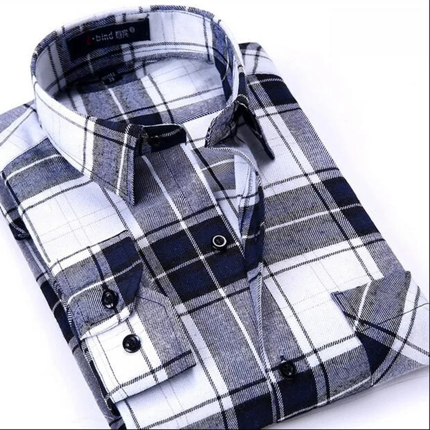 2016 Men's Plaid Shirt New Autumn Slim Casual Long-sleeved Brand Formal Business Fashion Dress Warm Shirts | Мужская одежда
