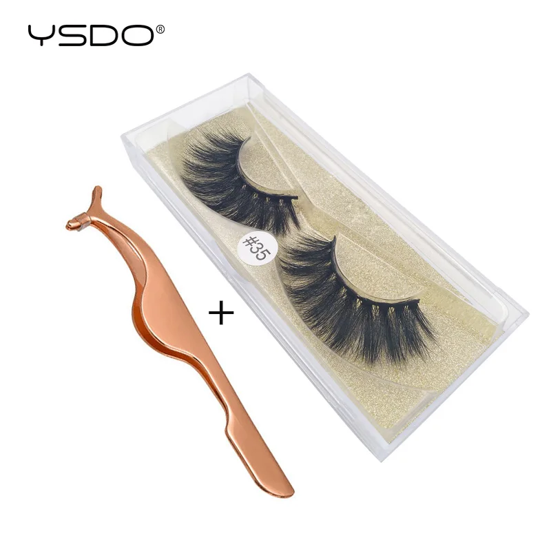 YSDO 1 pair mink lashes + pcs eyelash tweezers natural long makeup false eyelashes hand made fluffy 3d | Красота и здоровье