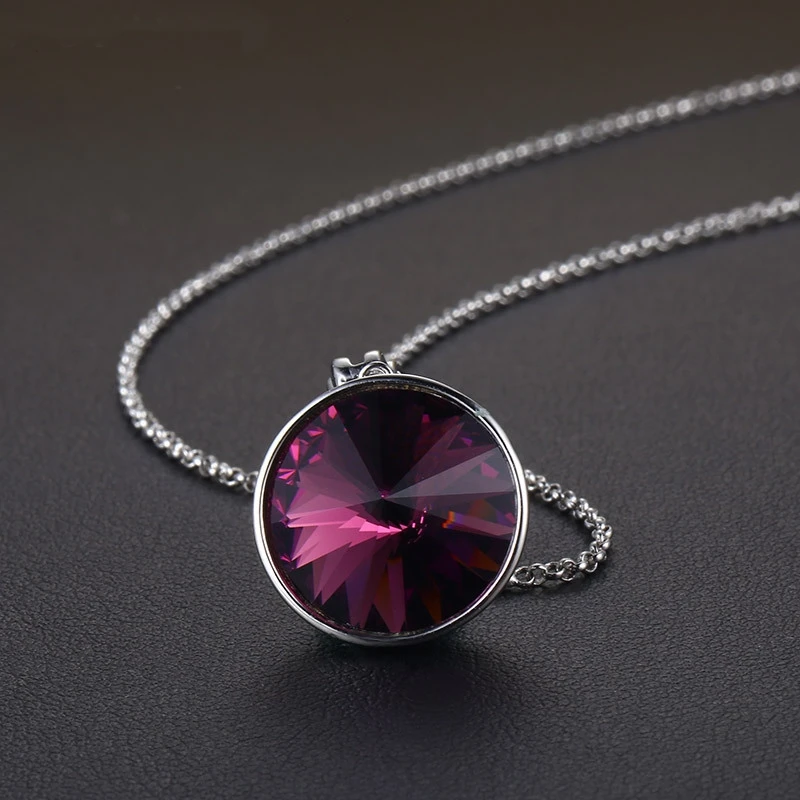 purple red OMHXFC Европейская мода женщина девушка вечерние День рождения Свадьба Подарок Круглый ААА Циркон 18KT кулон из белого золота ожерелье EX62 - Цвет камня: purple red