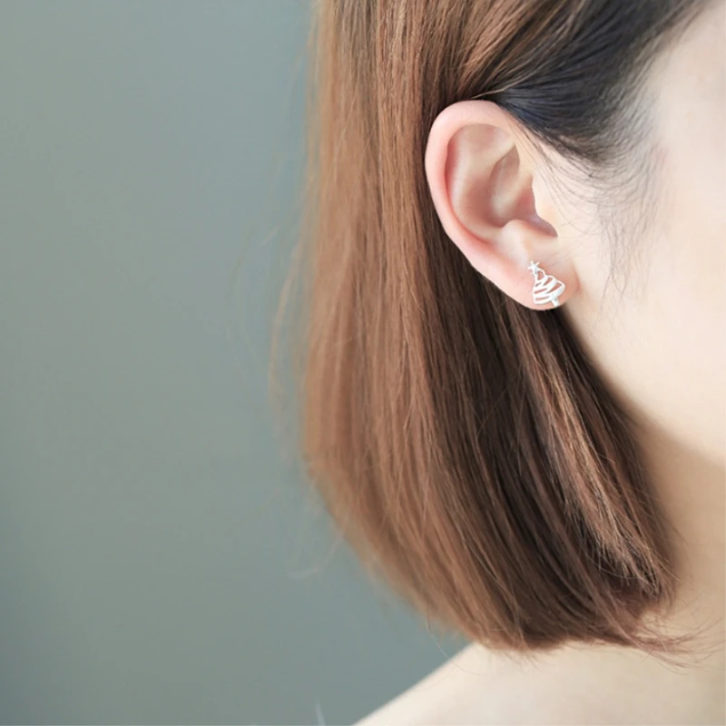 

Christmas Tree Deer Gift Asymmetry 925 Sterling Silver Temperament Personality Trendy Female Stud Earrings SEA183