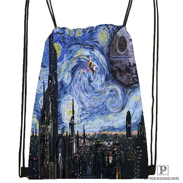 Drawstring Backpack На заказ Винсента Ван Гога Звездная ночь шнурок рюкзак сумка милый рюкзак дети ранец(черная спина) 31x40 см#180531-03-52 - Цвет: Drawstring Backpack