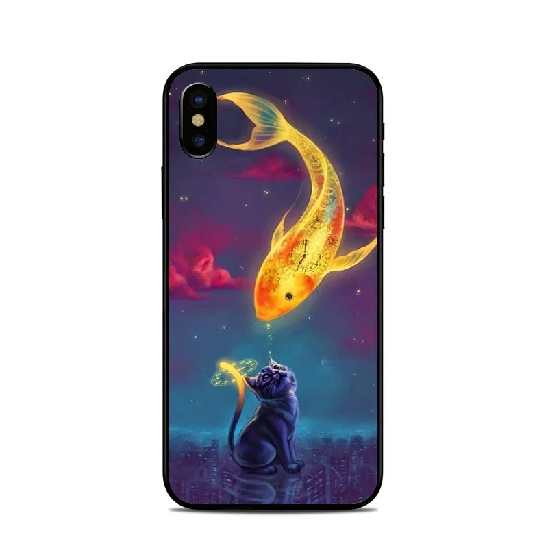 Роскошные Koi Fish Кот волна канагава черный Жесткий чехол для телефона из