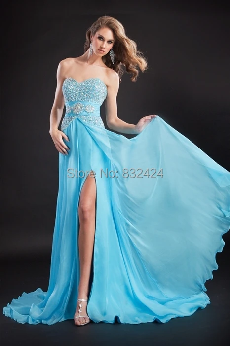 DQ146 New Fashion A Line Side Slit Long Sweetheart Sexy Floor Length Girl Party Dress Custom Made Beaded Evening Dresses_BRIDALK | Свадьбы и