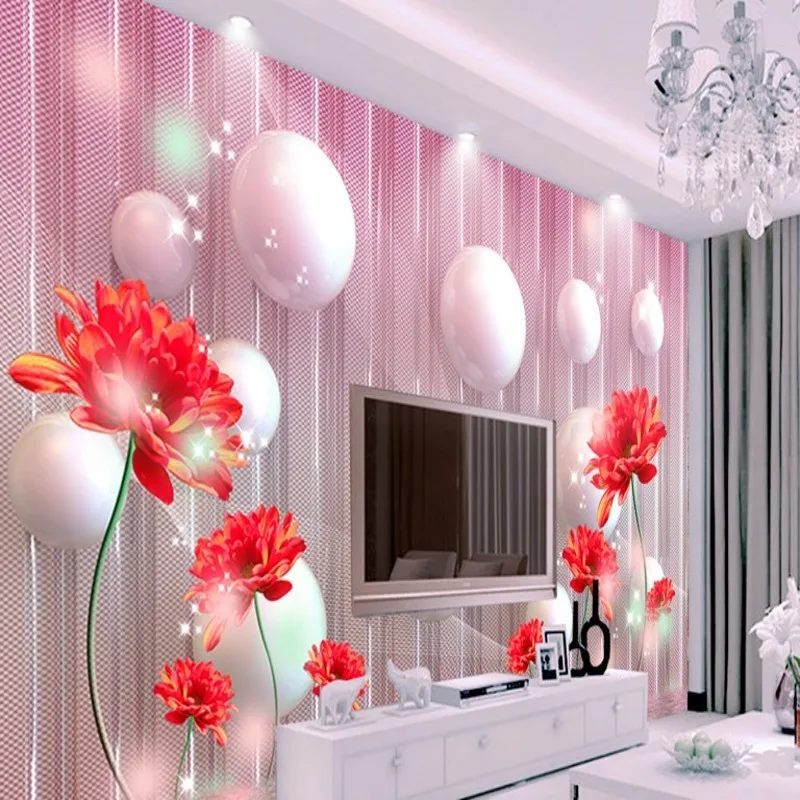 

beibehang Large custom wallpaper 3D stereo modern dream red flower living room bedroom TV background wall decoration