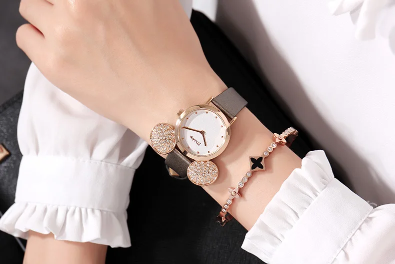 New Disney Watch Women Cute Mickey Mouse Gold Girls Watches Fashion Casual Rhinestone Waterproof Leather Luxury Hot - Цвет: brown