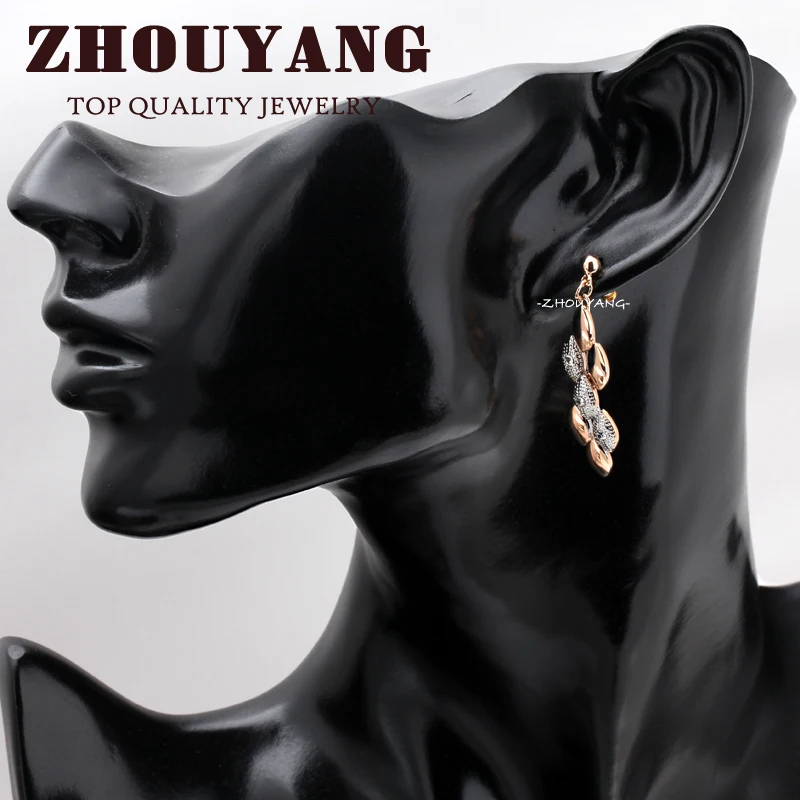 ZHOUYANG, высокое качество, женские стильные серьги-гвоздики цвета розового золота, ювелирные изделия с австрийским кристаллом ZYE334