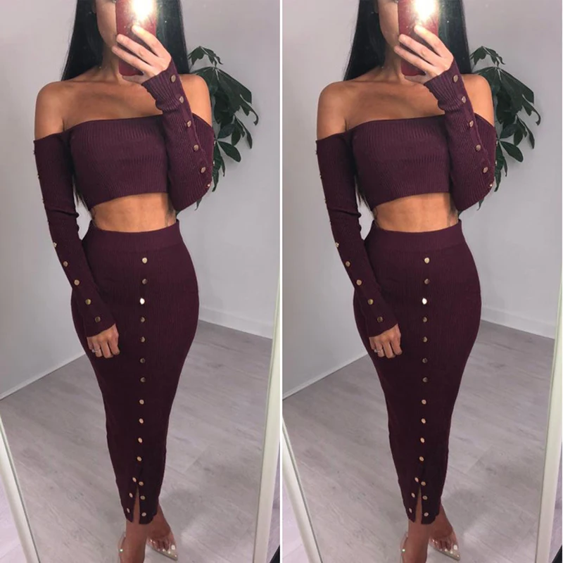 Autumn Winter Women Off Shoulder Long Sleeve Sexy Slim Two Piece Strapless Party Dresses Casual Sweater Dress | Женская одежда