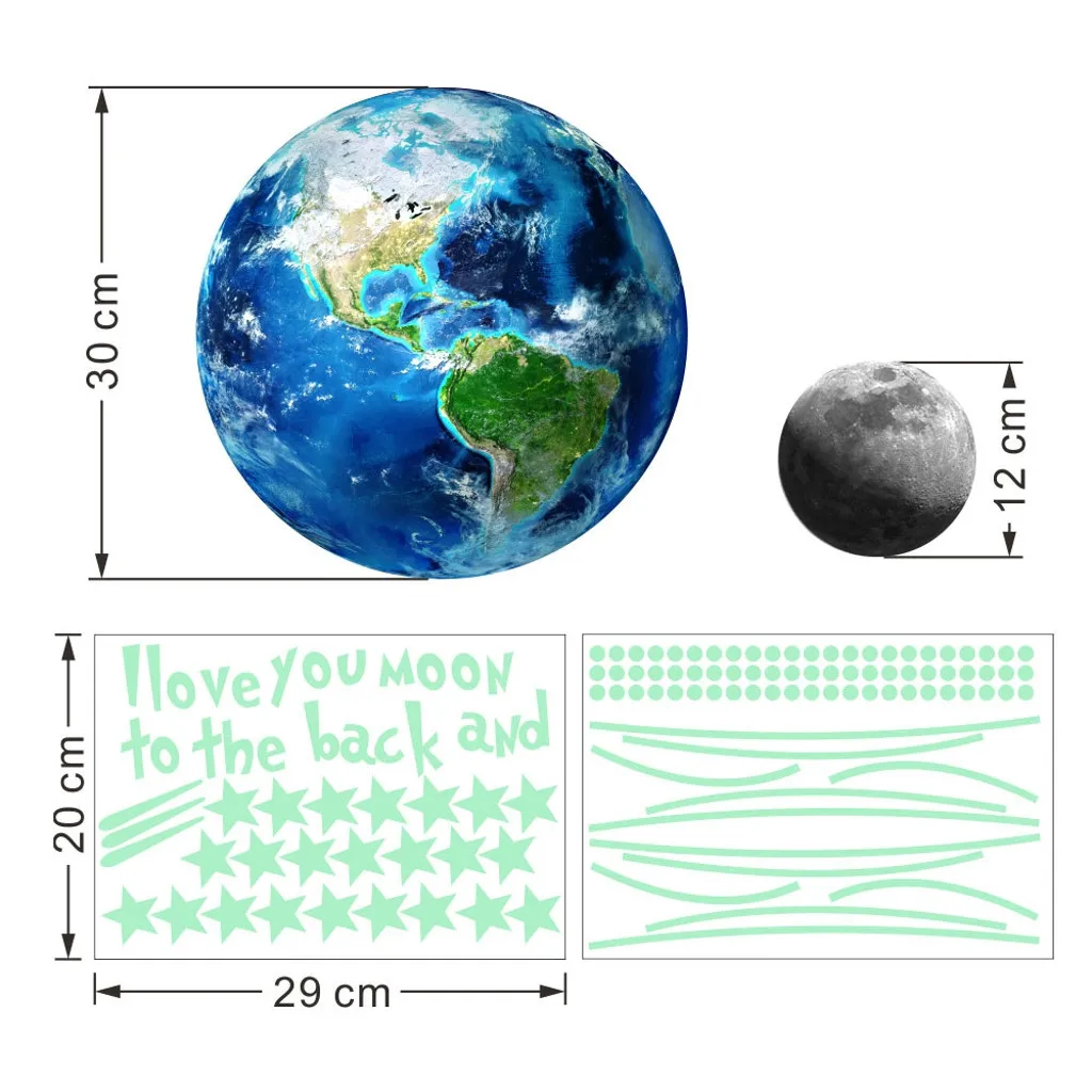 Светящаяся луна земля комбинация мультяшная Наклейка на стену детская комната