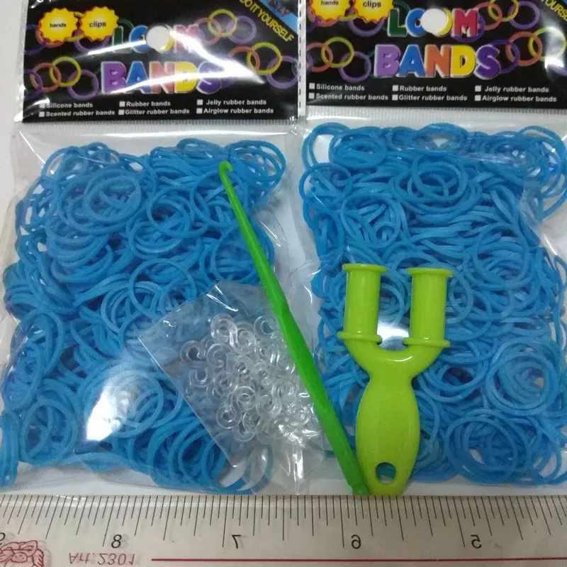 blue 600pcs Радужные полосы чистый цвет ткацкий станок группа дополнение мешок тканый браслет резинка Детский Набор для творчества ручная работа аксессуары - Цвет: blue 600pcs