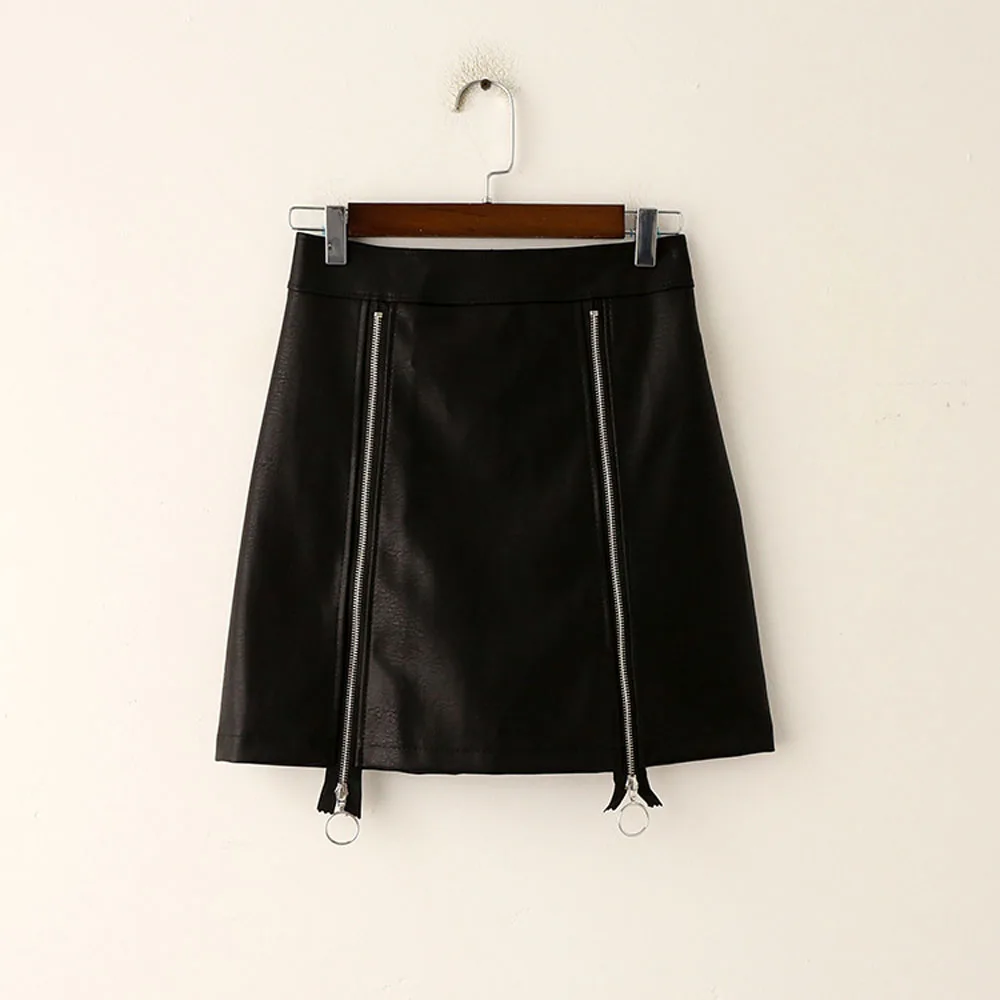 Женская короткая юбка из искусственной кожи привлекательная мини с двойной