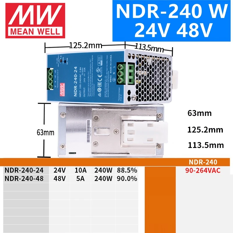 Бренд MEAN WELL представляет NDR-75 120 240 480 12V 24V 48 V meanwell NDR-75-120-240-480 Вт, 12 В, 24 В, 48 В, один Выход промышленные на din-рейку