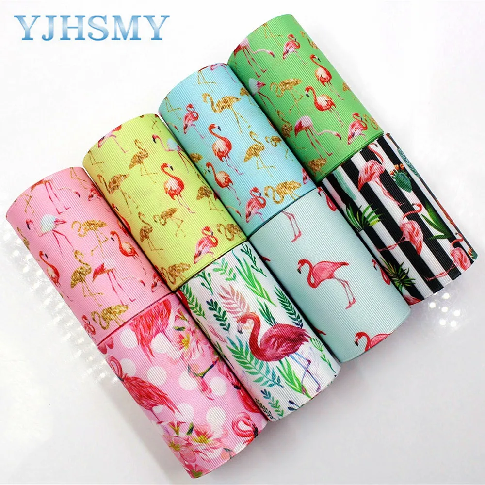 YJHSMY C 17725 713 10 ярдов 75 мм Фламинго печатных grosgrain ленты DIY ручной работы аксессуары