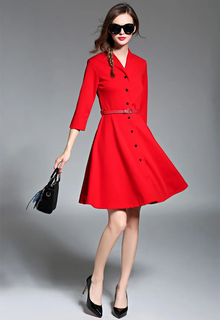 M XXL 2017 Женщин Элегантный Марка Весна Симпатичные Краткая Кнопка Dress Мода Твердые