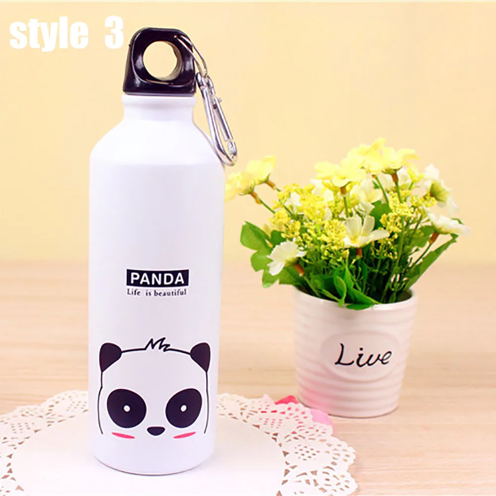 panda style WTCABROE 495 мл мультяшная посуда для напитков, спортивные детские бутылки для воды, для путешествий, для улицы, алюминиевые кухонные аксессуары, бутылка для воды - Цвет: panda style