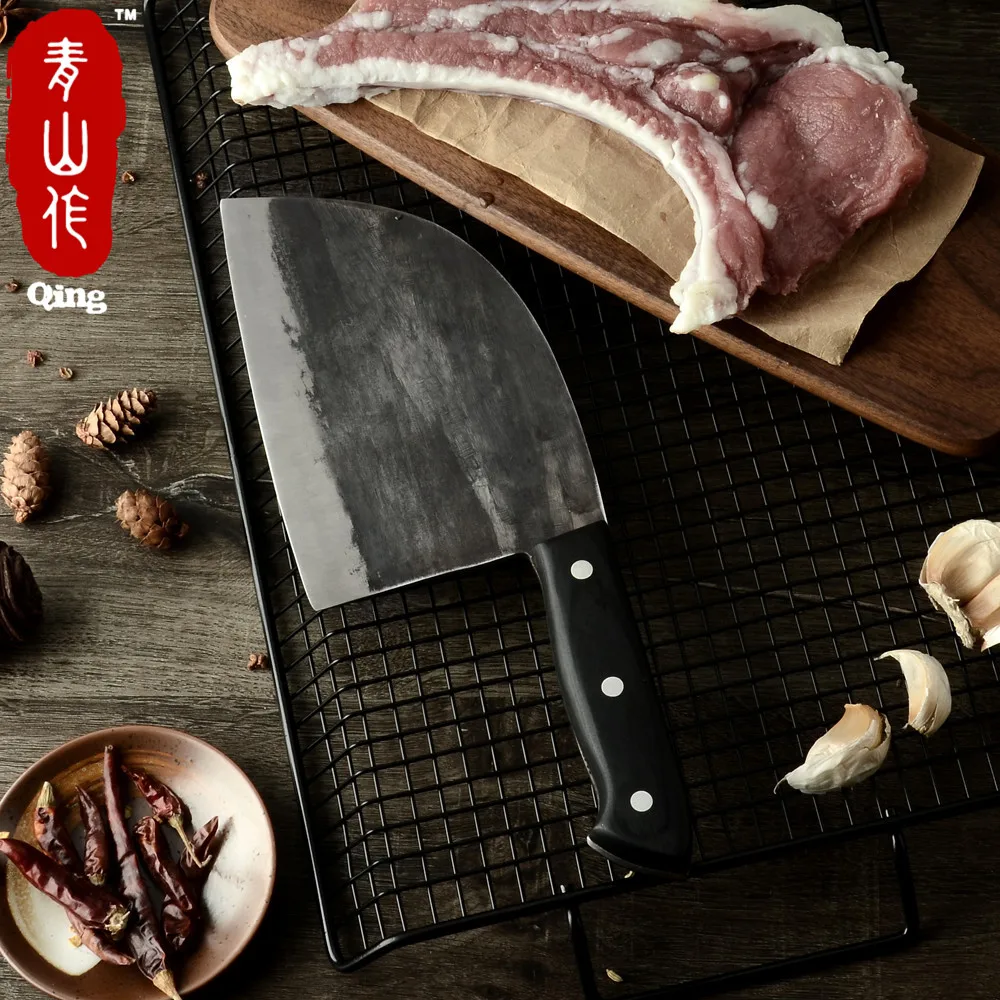 Нож мясника ручной работы Qing из высокоуглеродистой стали китайский мясницкий