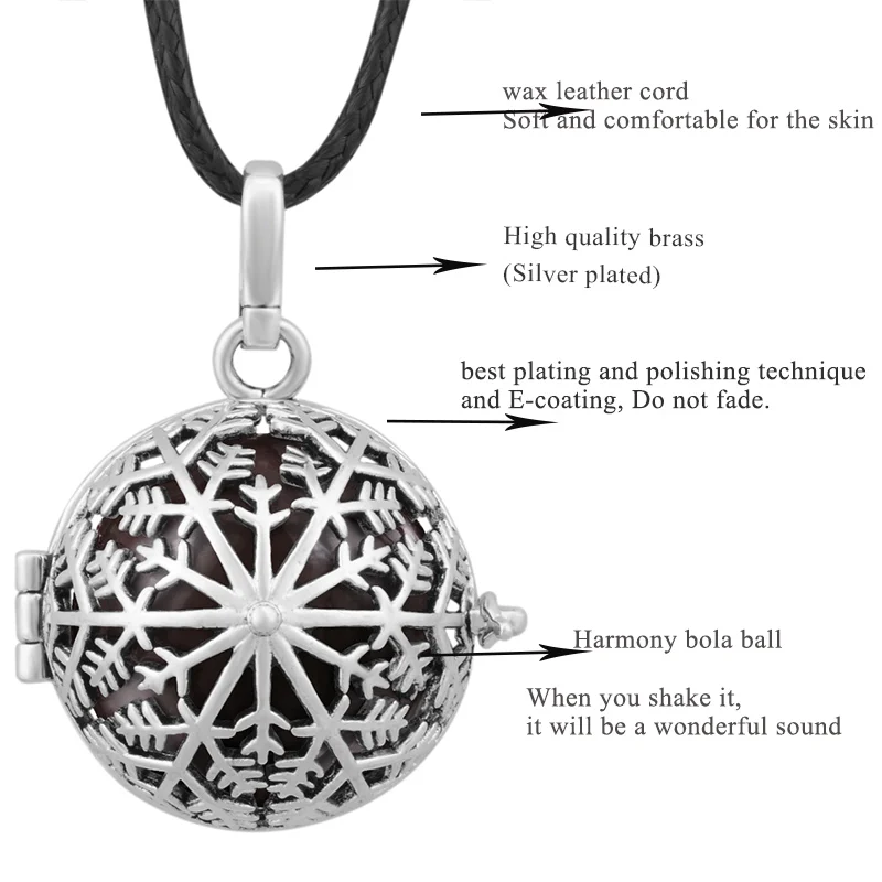 

EUDORA Angel Caller Jewelry 20 mm Snowflake Floating Locket Charm Necklace Harmony Bola Ball Pendant Chime Bell Necklace K90Y20