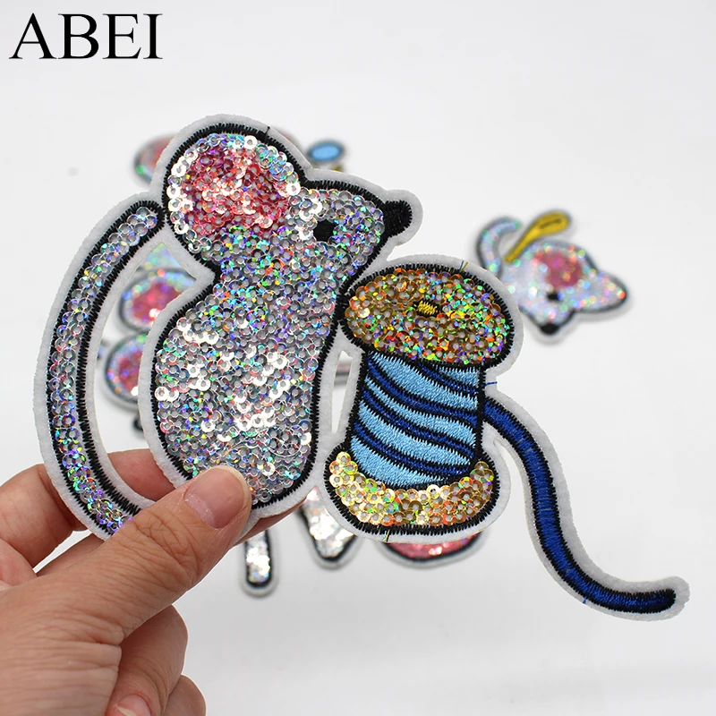 6 шт./компл. расшитые блестками нашивки с утюгом вышитая мультяшная мышь наклейки