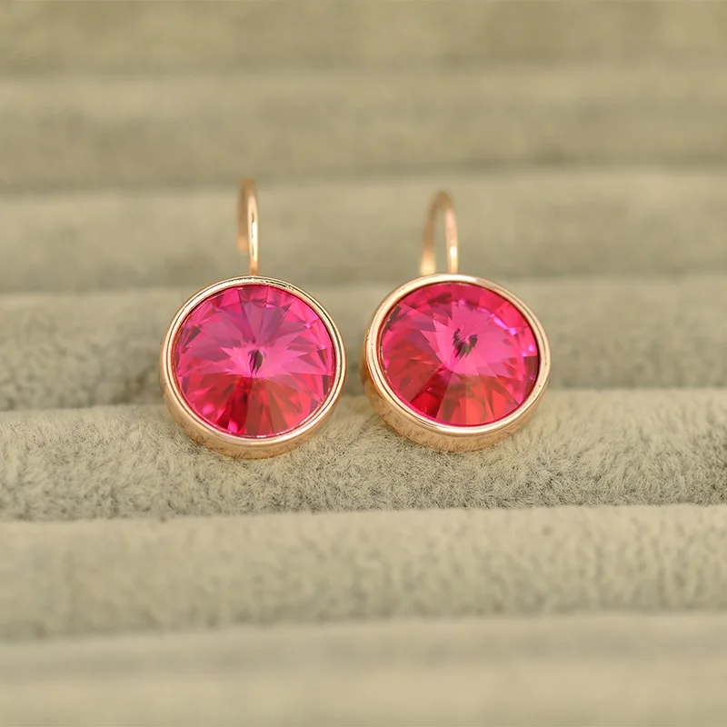 Fuchsia ISHOWLEE круглые серьги серьги для фуксии для женщин, розовое золото 585, натуральные серьги камни, циркониевые минимали - Окраска металла: Fuchsia