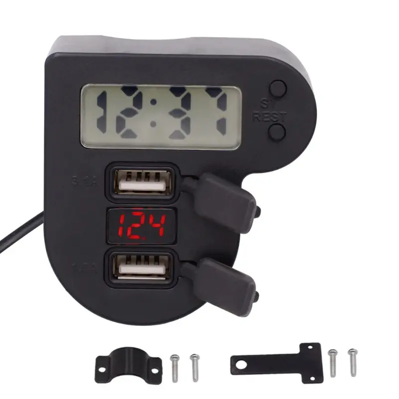 DC12V 24V мотоциклетное двойное USB зарядное устройство с часами времени светодиодный
