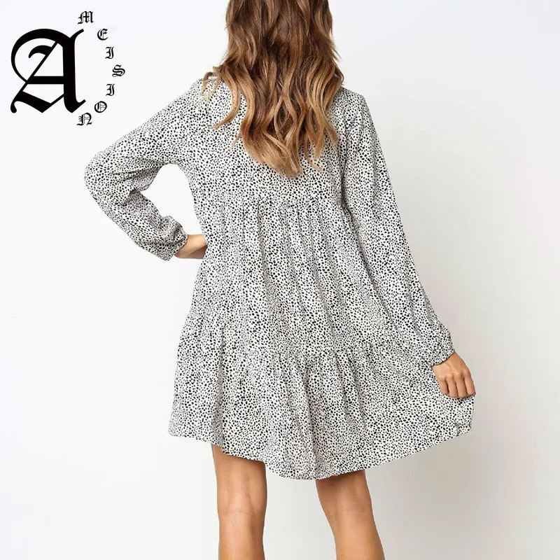 Ameision women Dress 2019 Spring Summer New Irregular Dot Print Mini Women Long Sleeve Casual Elegant Ladies Dresses | Женская одежда