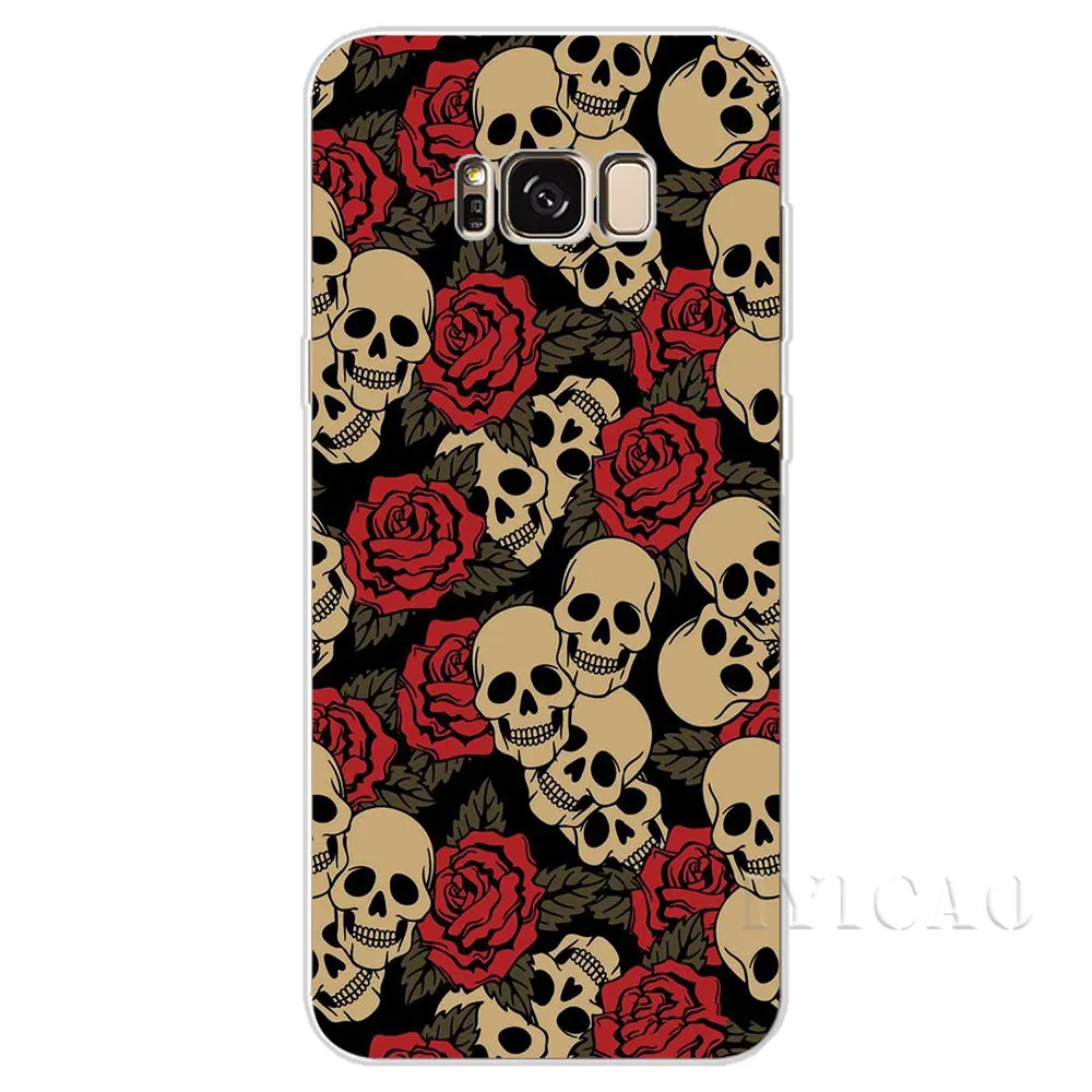IYICAO розовых роз черепа Pattern Жесткий чехол для Samsung Galaxy S6 S7 край S8 S9 S10 плюс S10e Note 8 9
