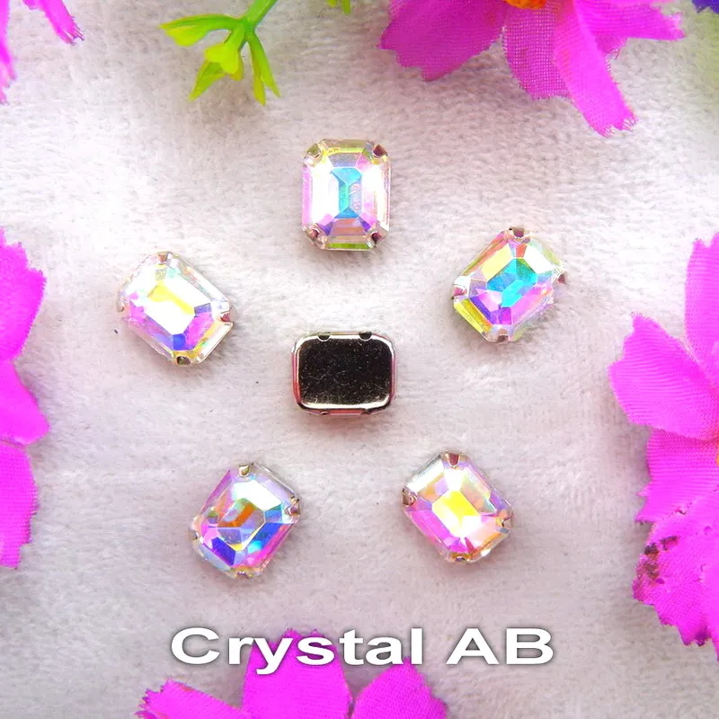 A1 Crystal AB AB цвета серебряный коготь настройки 7 размеров прямоугольной формы стекло Кристалл пришить Стразы Бисер для одежды аксессуары отделка - Цвет: A1 Crystal AB