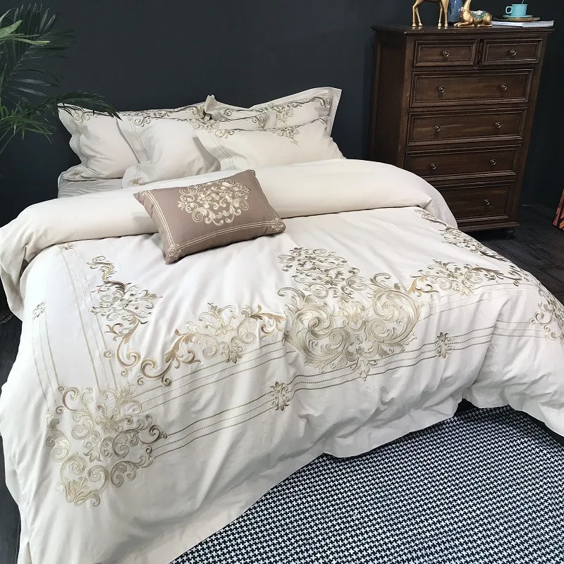 Супер Роскошная вышивка 100% лен хлопок удобный комплект постельного белья