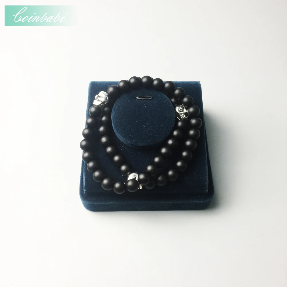 Rebel Skull Chain ribbon necklace Matt-black obsidian beads and skulls Europe Style 2017 Heart Wholesale | Украшения и аксессуары