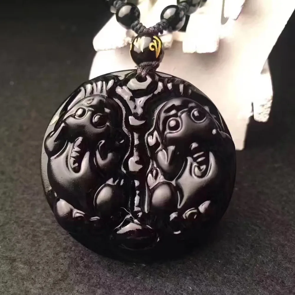 Падение доставка уникальные модные черный обсидиан Подвески резные Фортуна Lucky