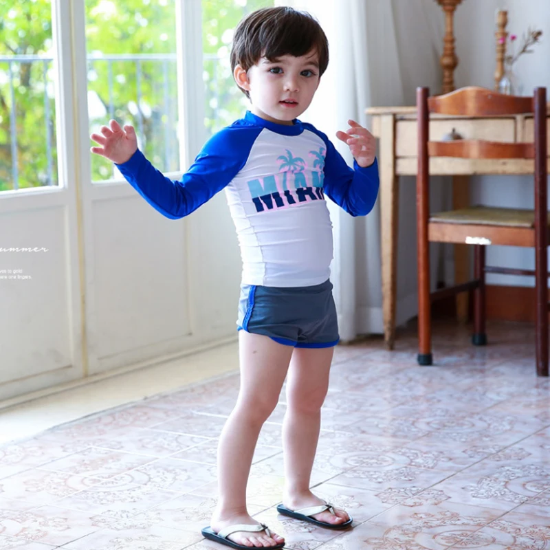 Новинка 2019 купальник для маленьких мальчиков детский с длинными рукавами из двух