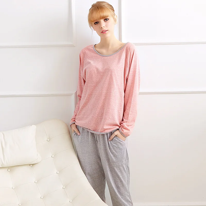 Весна Осень 2016 100% хлопок женские пижамные комплекты одежда для сна длинные брюки