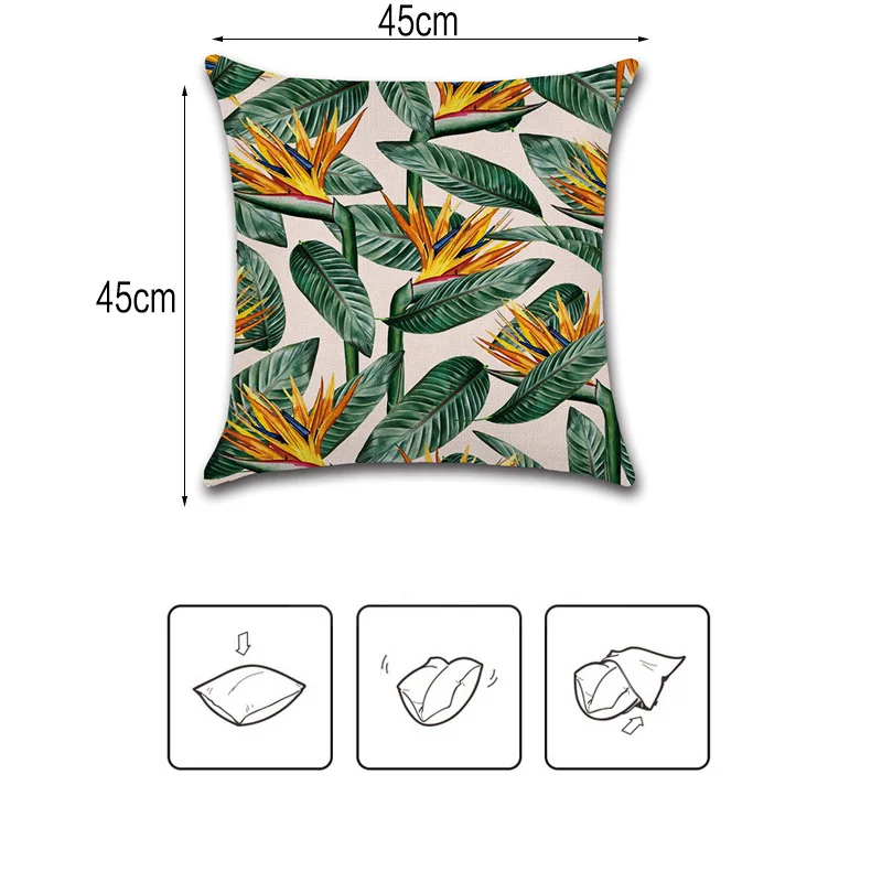 Наволочка BDCAT с изображением тропических растений зеленых листьев гибискуса