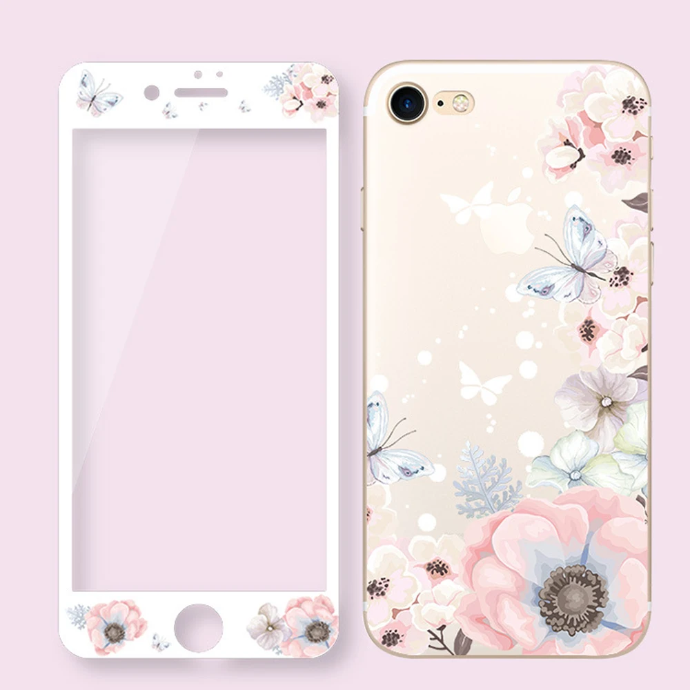 Защитный экран из закаленного стекла с цветами для iPhone 7 Plus 3d чехлы изогнутыми