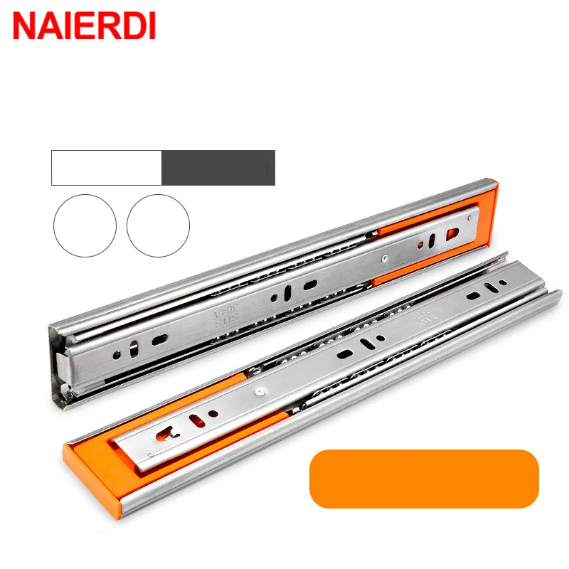 NAIERDI 1"-22" выдвижные направляющие для шкафа из нержавеющей стали с мягким закрытием, Трехсекционные направляющие для ящиков, направляющие для ящиков, буферные демпферные направляющие, оборудование