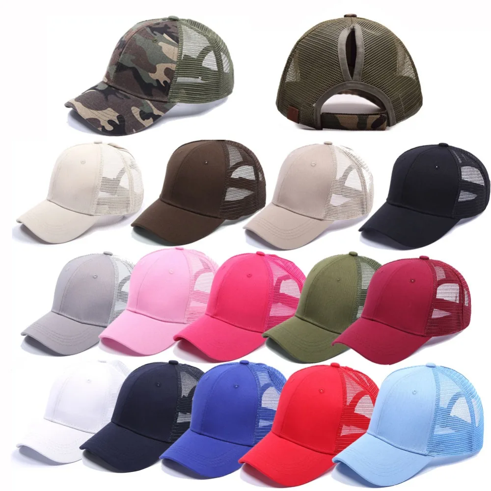 

Summer Women Cap Women Snapback Hat Messy Bun Mesh Hats Casual Unisex Adjustable Caps