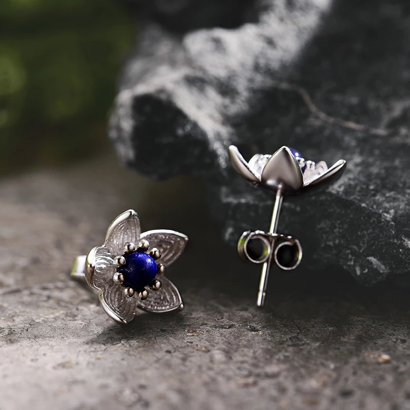 Lotus Fun Реальные Стерлингового Серебра 925 Природных Ляпис ручной работы Fine Jewelry