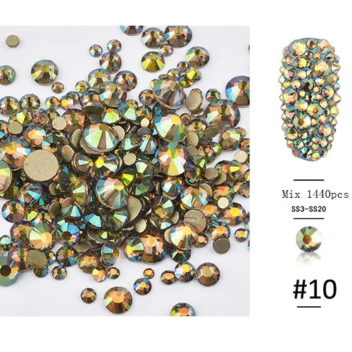Starry sky-1440pcs 31 стиль, плоские круглые стеклянные стразы смешанного размера, набор, Кристальные драгоценные камни из стекла, 1440 шт, Стразы для ногтей, для самостоятельного дизайна ногтей - Цвет: Starry sky-1440pcs
