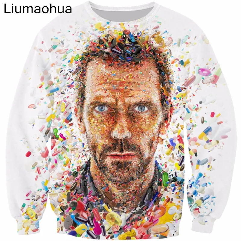 Liumaohua 2018 New Fashion Sweatshirt Harajuku Pullovers TV play House M.D. 3D Print Long Sleeve Outerwear free shipping | Мужская