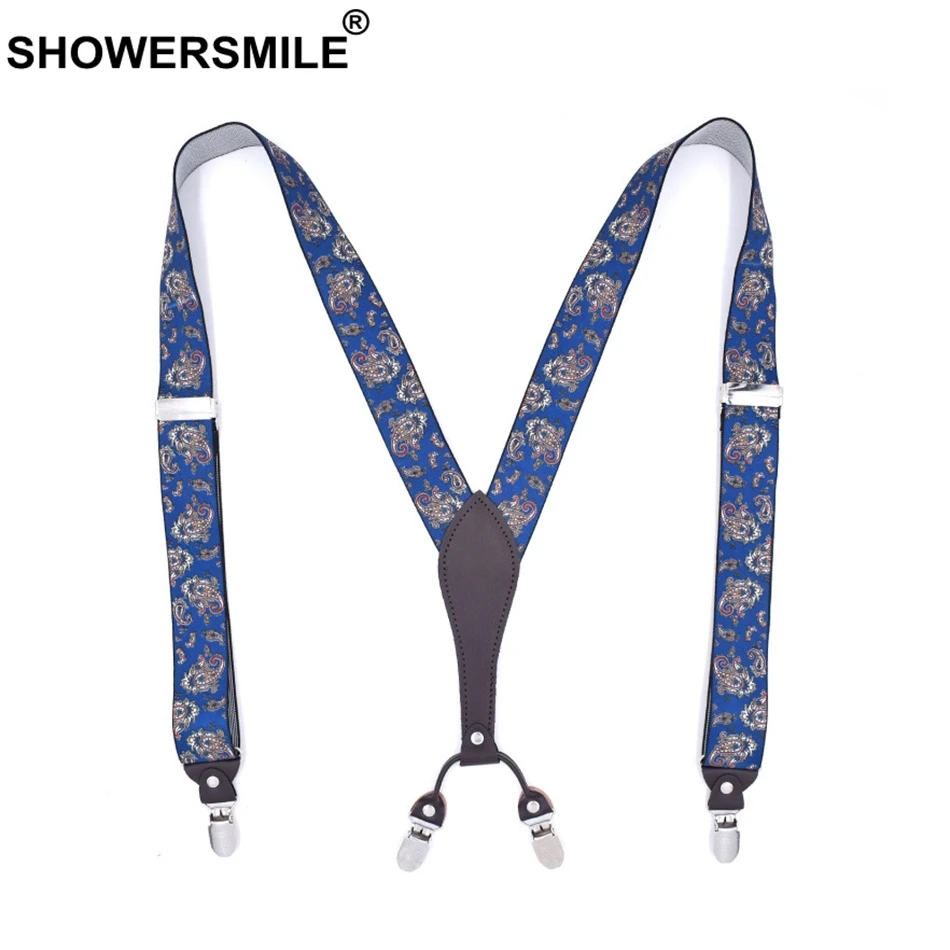 SHOWERSMILE подтяжки клетчатые мужские Эластичные подтяжки коричневый Y назад 4 зажимы подтяжки регулируемые повседневные мужские брюки ремни