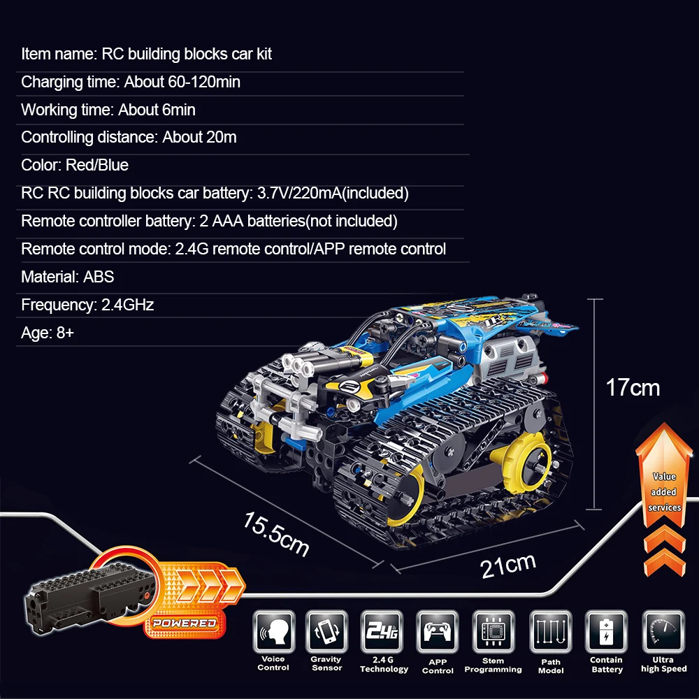 Высокое качество rc Танк 2,4 ГГц RC строительные блоки автомобиль DIY строительный набор игрушка DIY rc Танк RC трюк автомобиль приложение пульт дистанционного управления Датчик