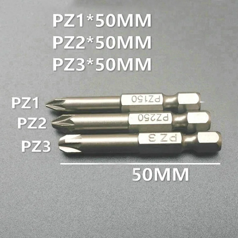 3 шт. PZ1 PZ2 PZ3 отвертка бит Магнитный Pozidriv Pozi отвертка набор 1/" шестигранный хвостовик S2 инструмент для укропа HRC60